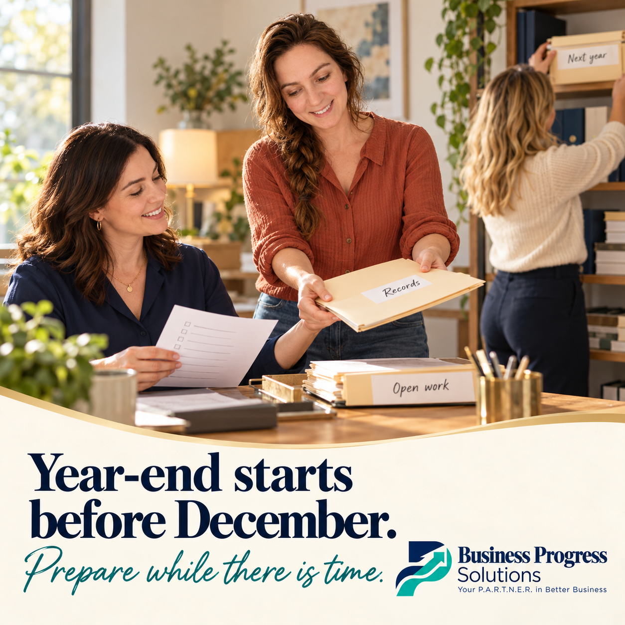 Prepare for Year End While There Is Still Time to Fix the Gaps illustrated with a collaborative working scene